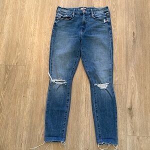 MOTHER The Looker Ankle Fray Blue Distressed Skinny Jeans 28